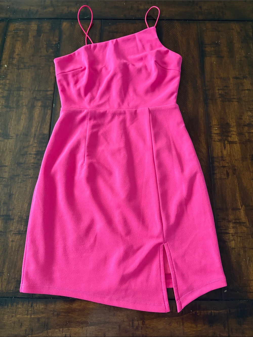 Lulu's Hot Pink One-Shoulder Spaghetti-Strap Dress